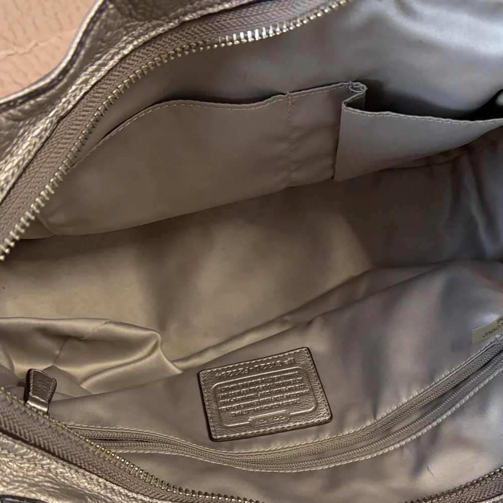 Coach Leather Shoulder Bag in Metallic Taupe